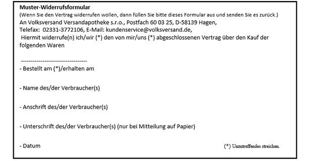 Muster Widerrufsformular Volksversand Versandapotheke