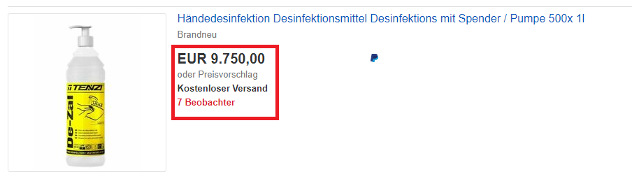 Desinfektion Abzocke Ebay