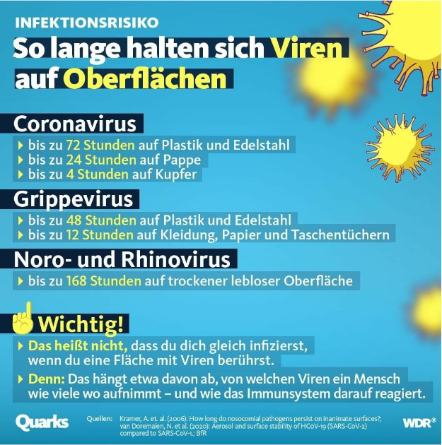 Viren auf Oberflächen Dauer
