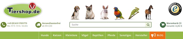 Tiershop.de Kategorien Sortiment